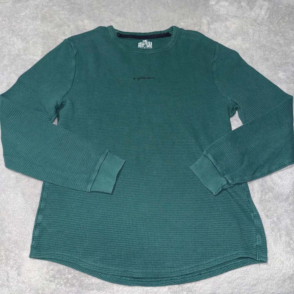 Hollister Men's Long Sleeve Thermal Waffle Tee Dark Teal Medium